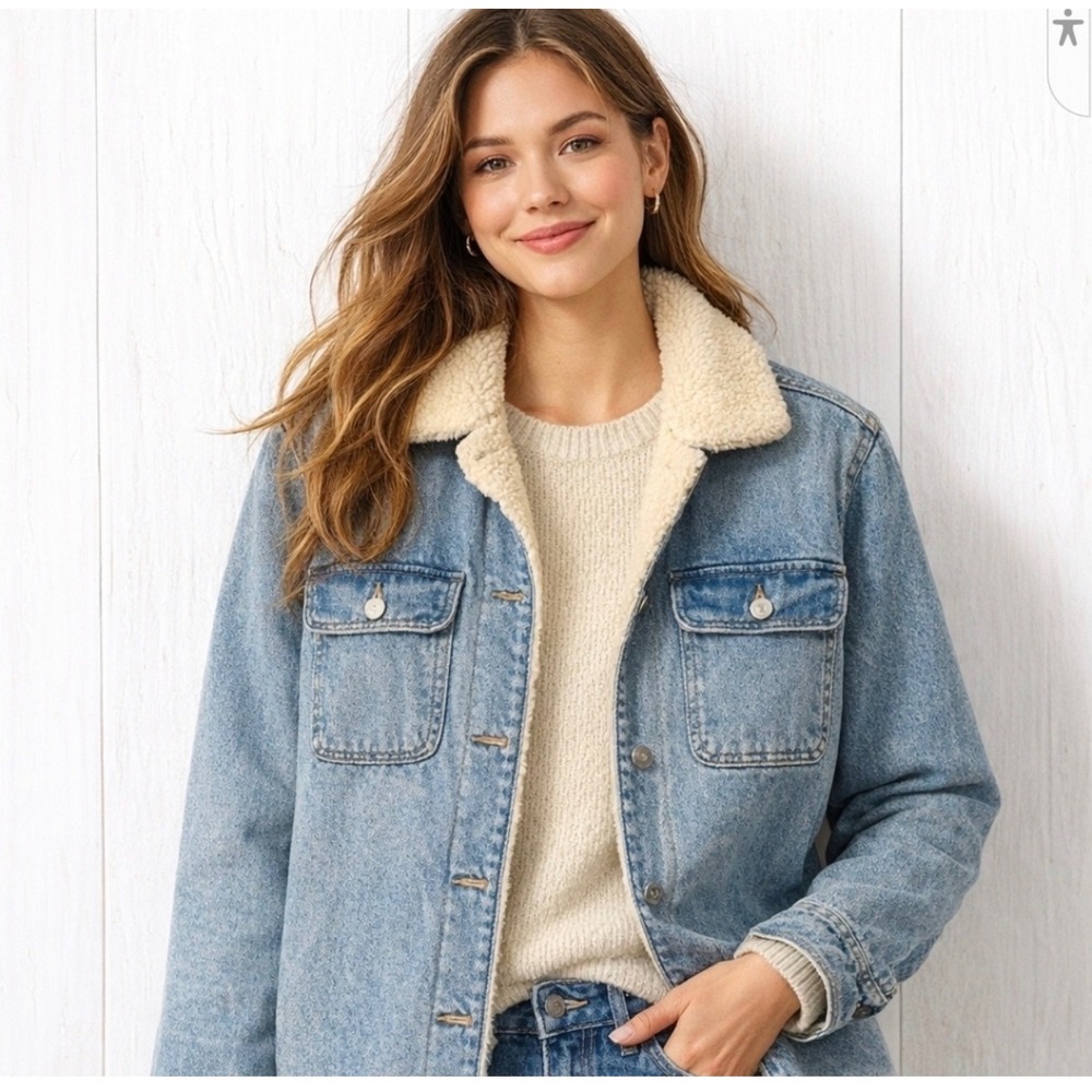 Old Navy Boyfriend Plus Sherpa Lined Denim barn chore Jacket Medium Wash 3X